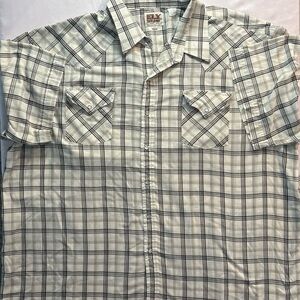 Ely Cattleman White and Tan Plaid Short-Sleeve Western Shirt